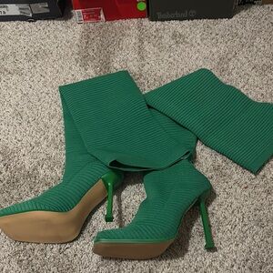 Zara Green Heeled Boots with Stiletto Heel